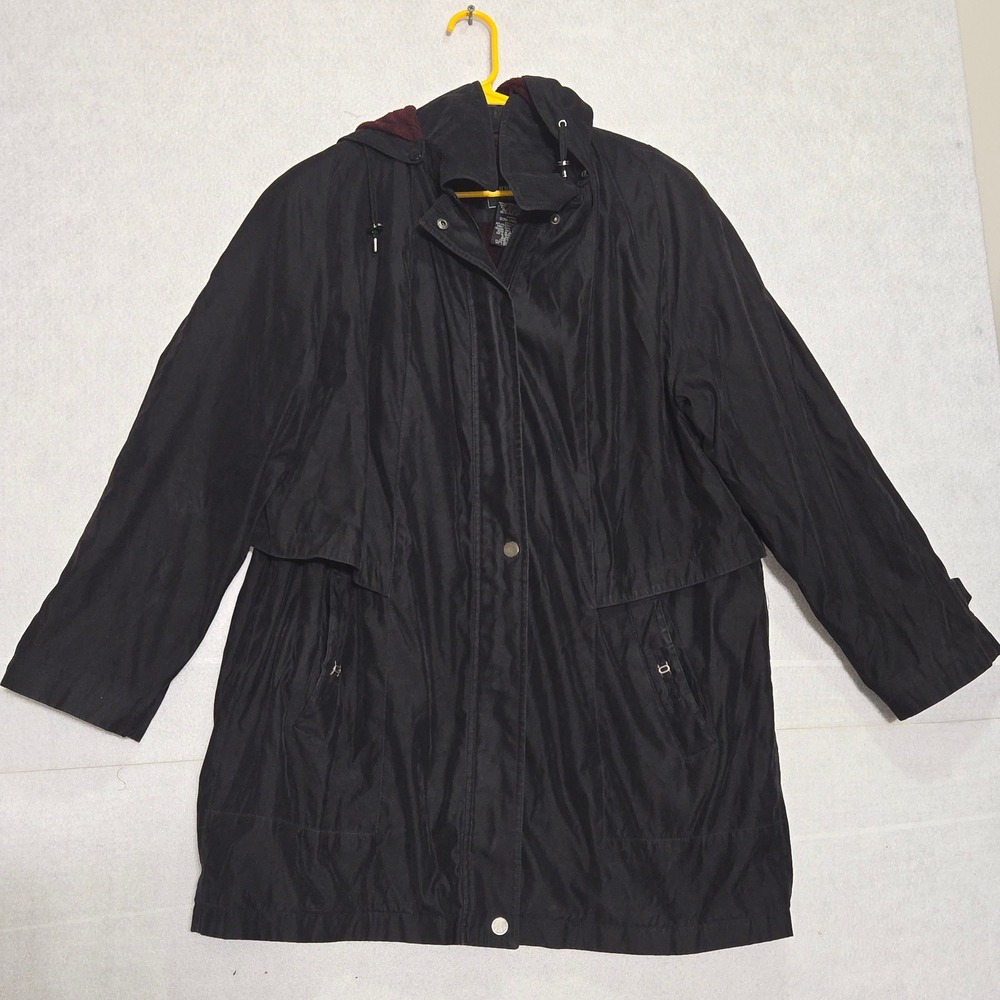 Outbrook Woman Black Hooded Parka Jacket Burgundy Fleece Lined Plus‎ 1X Coat